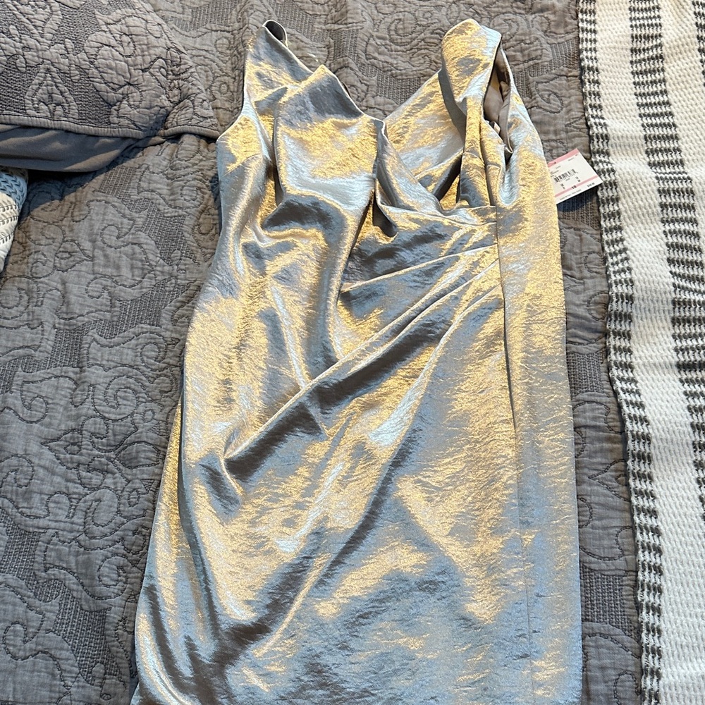 Anne Klein Shimmering Silver Asymmetrical Dress